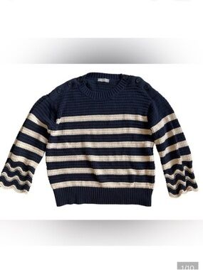J. Crew Navy and Cream Striped Crew Neck Sweater- knit